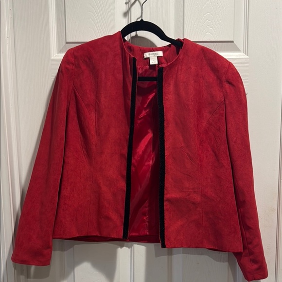 Dress Barn Jackets & Blazers - Red Women's Jacket Dressbarn PL Red Faux Suede Jacket with Black Trim
